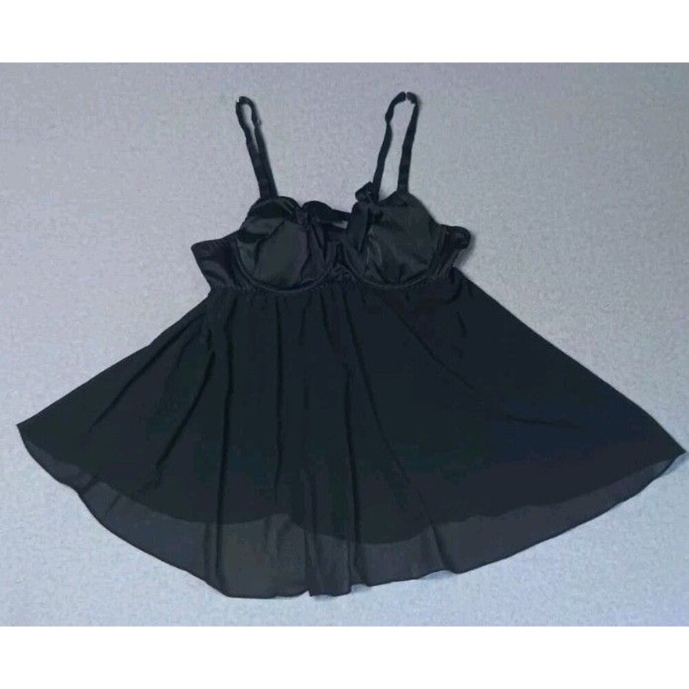 VTG Seductive Wear Cinema Etoile Black Sheer Babydoll Nightie XL Y2K Whimsigoth